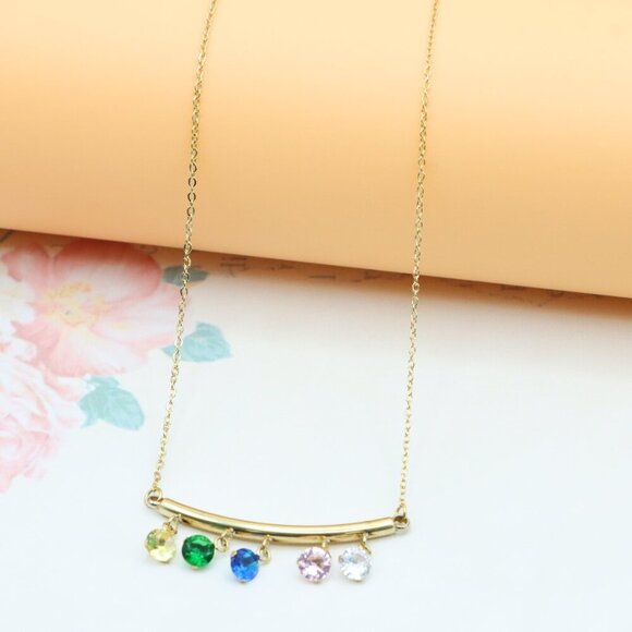 "Colorful Stone Drop Bar Pendant Necklace, XPNL0307 - Picture 2 of 13